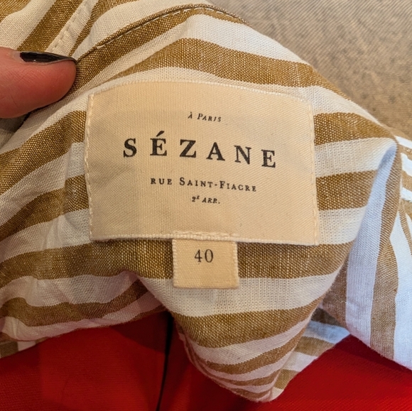 Sézane Tomboy Shirt in Tan Stripe Linen - Picture 2 of 5
